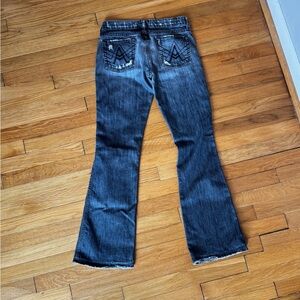 7 For All Mankind “A” Pocket BLACK Distressed Low-rise Boot Cut Jeans Size 26